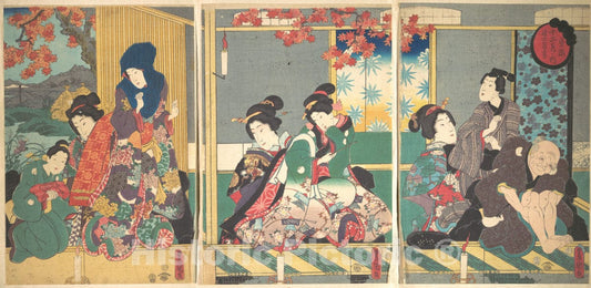 Art Print : Banquet of The Next Full Moon at The Chrysanthemum Festival, Artist: Utagawa Kunisada - Created: 1854 : Vintage Wall Art