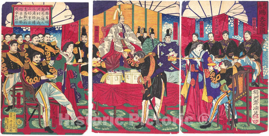 Art Print : Illustration of the Honored Commanders, Receiving the Emperor's Gift Cup  - Artist: Y?shu (Hashimoto) Chikanobu - 1877 : Vintage Wall Art