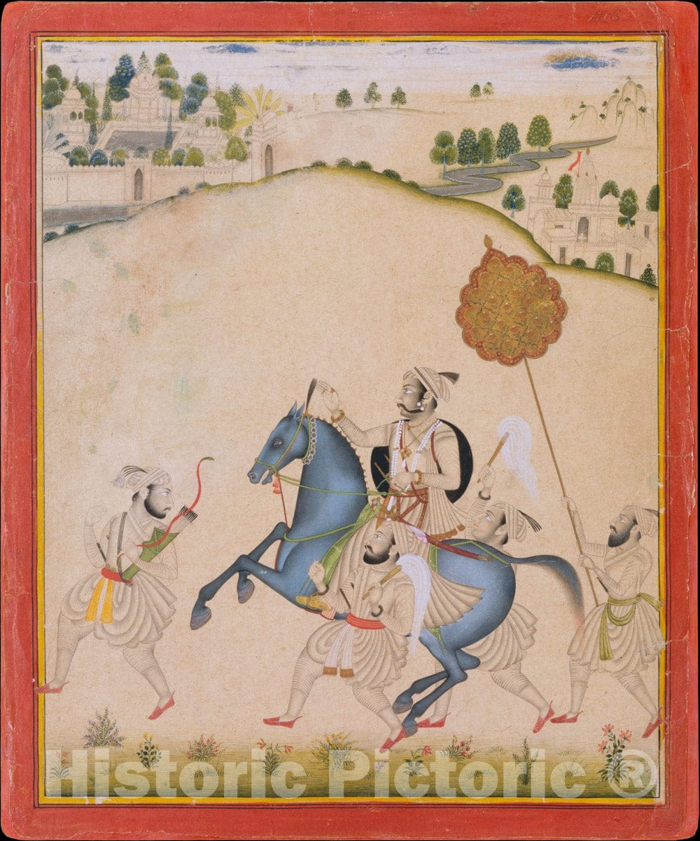 Art Print : Stipple Master - Maharana Amar Singh II Riding a Jodhpur Horse - Western India, Rajasthan, Udaipur : Vintage Wall Art