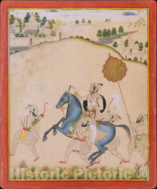 Art Print : Stipple Master - Maharana Amar Singh II Riding a Jodhpur Horse - Western India, Rajasthan, Udaipur : Vintage Wall Art