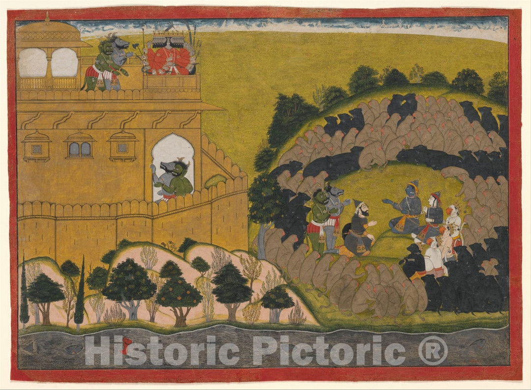 Art Print : Manaku - Rama Releases The Demon Spies Shuka and Sarana: Folio from a Ramayana 'Siege of Lanka' Series - India (Guler, Himachal Pradesh) : Vintage Wall Art
