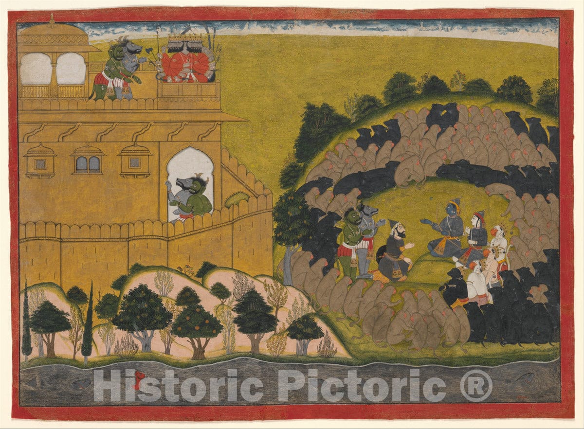 Art Print : Manaku - Rama Releases The Demon Spies Shuka and Sarana: Folio from a Ramayana 'Siege of Lanka' Series - India (Guler, Himachal Pradesh) : Vintage Wall Art