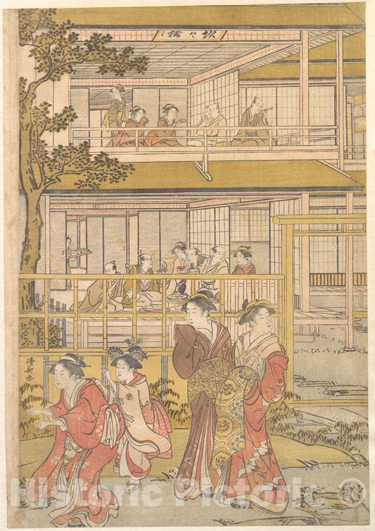 Art Print : Torii Kiyonaga - Uranosuke Plays Blind Man's Buff with The Women of The Ichiriki Joroya - Japan : Vintage Wall Art