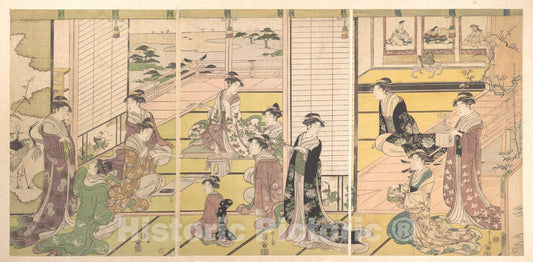 Art Print : Ch?bunsai Eishi - Honoring The Three Gods of Poetry: Women Composing Poems - Japan : Vintage Wall Art