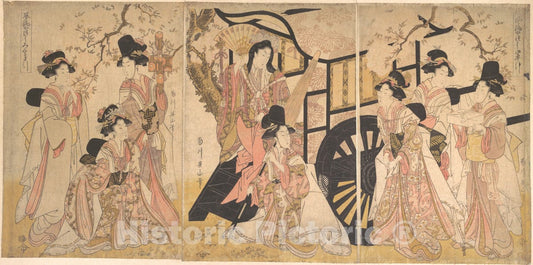 Art Print : Kikugawa Eizan - Elegant Transformed View of drawing a Court Wagon - Japan : Vintage Wall Art