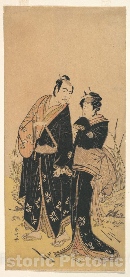 Art Print : Katsukawa Shunk? - The Third Segawa Sojuro and The Third Segawa Kikunojo as Lovers - Japan : Vintage Wall Art