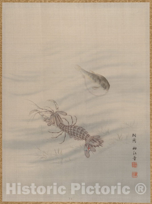 Art Print : Seki Sh?k? - Bottom of The Sea Showing Cray Fish - Japan : Vintage Wall Art