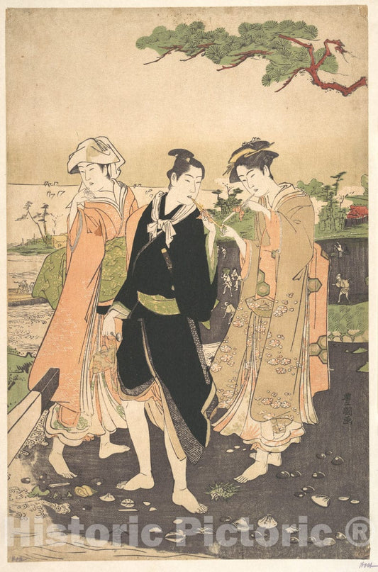 Art Print : Utagawa Toyokuni I - Along The Seashore at Futami - Japan : Vintage Wall Art
