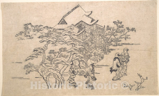 Art Print : Hishikawa Moronobu - Kiyomidzu Temple in Kyoto - Japan : Vintage Wall Art