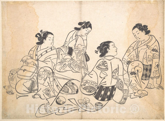 Art Print : Okumura Masanobu - Group of Four Women - Japan : Vintage Wall Art