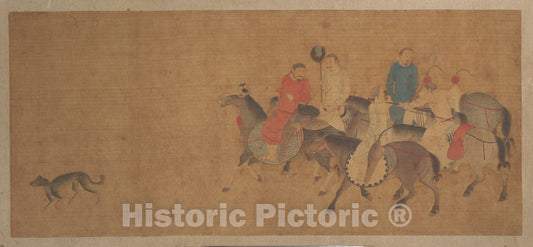 Art Print : Unidentified Artist - Horsemen with Dog - China - Ming Dynasty (?) (1368–1644) : Vintage Wall Art