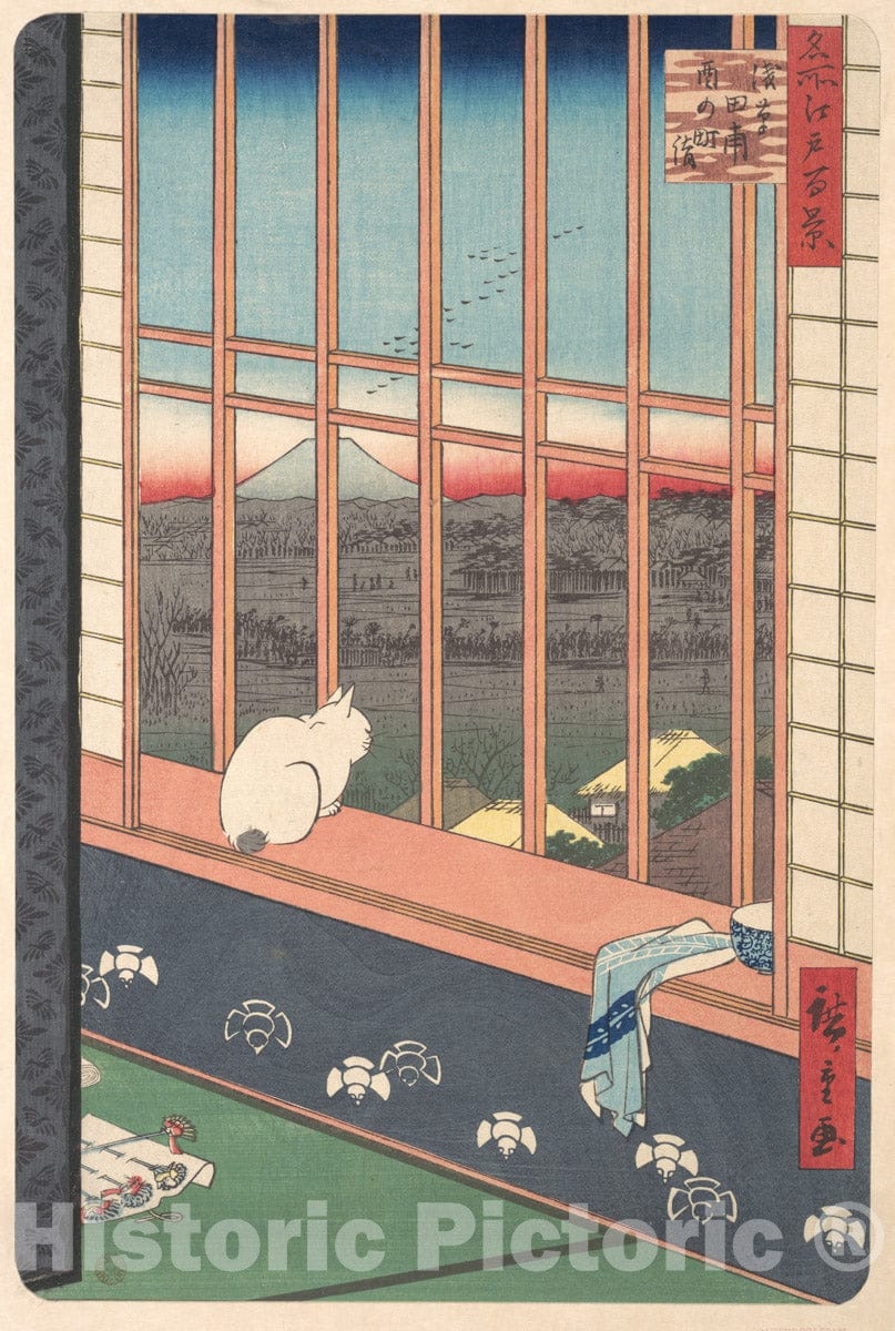 Art Print : Revelers Returned from The Tori no Machi Festival at Asakusa, from The Series One Hundred Famous Views of Edo - Artist: Utagawa Hiroshige - 1857 : Vintage Wall Art