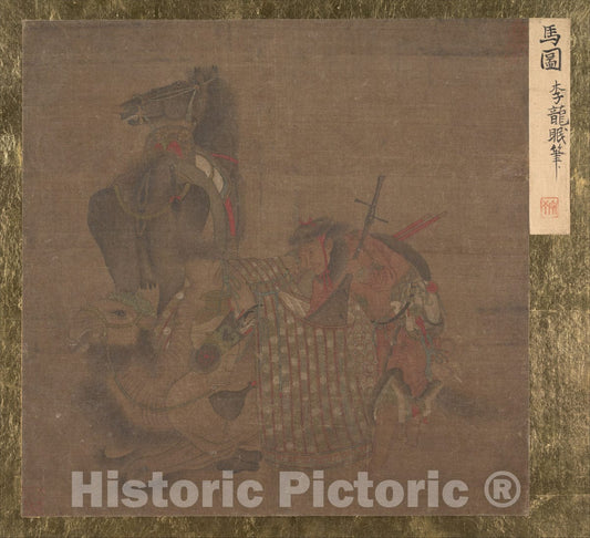 Art Print : Unidentified Artist - Mongol with Horse and Camel - China - Yuan Dynasty (?) (1271–1368) : Vintage Wall Art