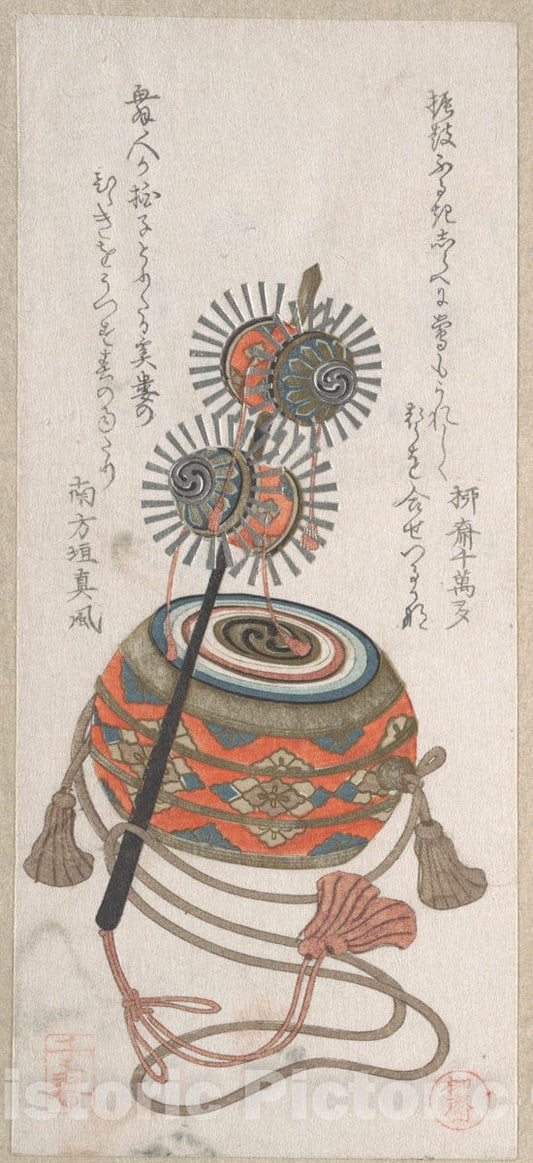 Art Print : Takashima Chiharu - Drum and Keiro, A Kind of Musical Instrument Used for The Bugaku Dance - Japan : Vintage Wall Art