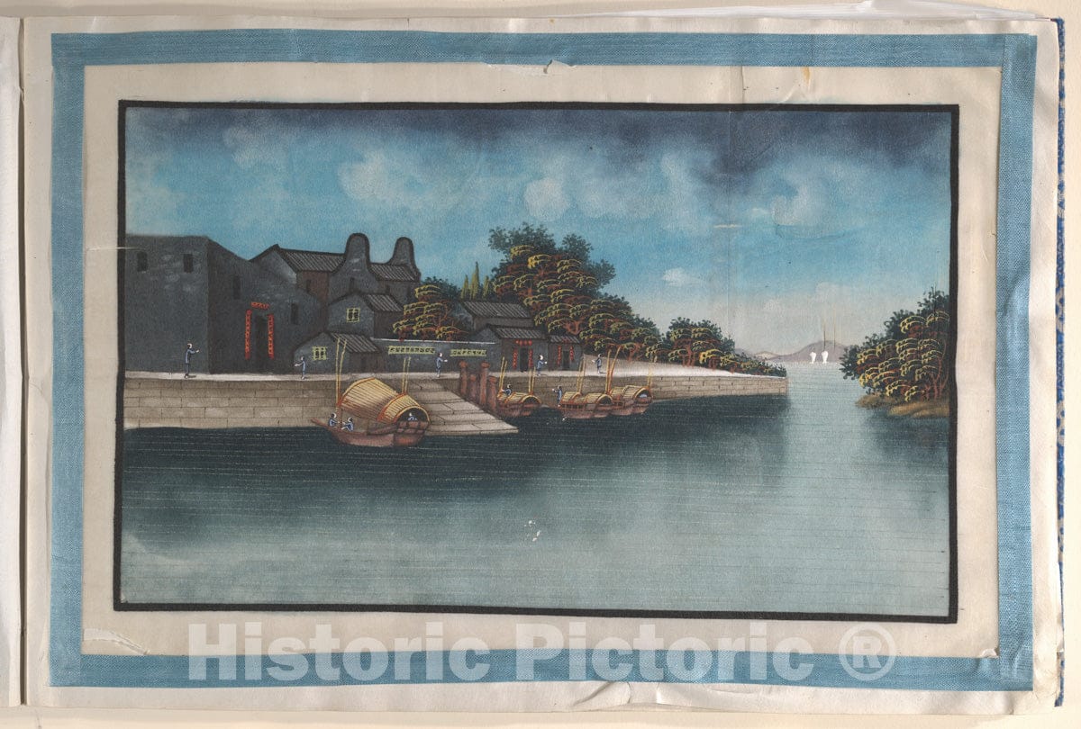 Art Print : Unidentified Artist - Album Containing Twelve Paintings of Scenes Along a River - China : Vintage Wall Art