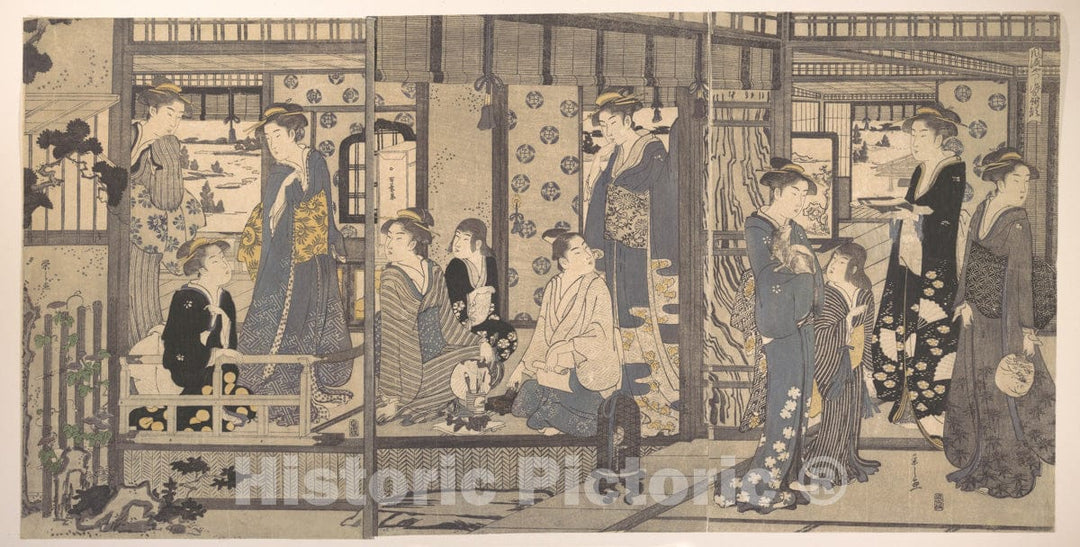 Art Print : Chobunsai Eishi  - Furyu Yatsushi Genji Monogatari : Vintage Wall Art