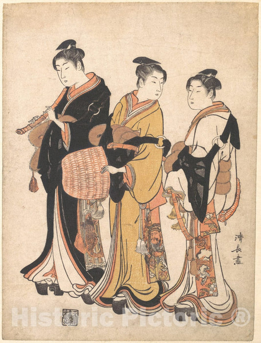 Art Print : Torii Kiyonaga - Three Young Women Masquerading as Komuso (Strolling Minstrel) - Japan : Vintage Wall Art