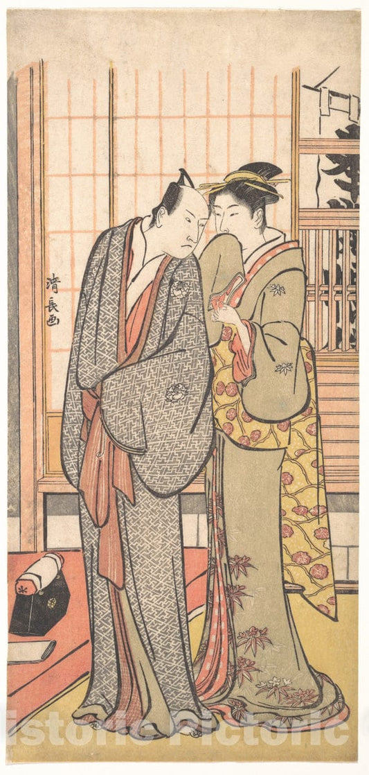 Art Print : Torii Kiyonaga - Ichikawa Yaozo III with a Lady - Japan : Vintage Wall Art