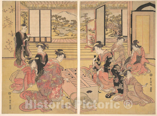 Art Print : Utagawa Toyokuni I - Two Young Women Playing a Game of Sugoroku - Japan : Vintage Wall Art