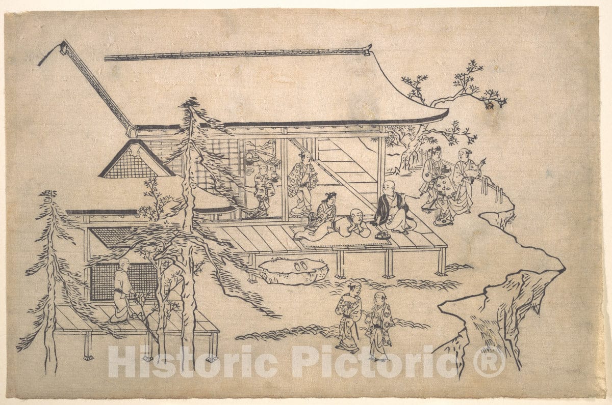 Art Print : Hishikawa Moronobu - Flower-Viewing Scene - Japan : Vintage Wall Art