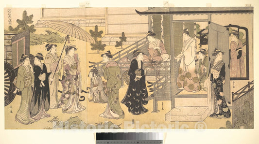 Art Print : Chobunsai Eishi  - A Disguised Scene from The Tale of Genji : Vintage Wall Art