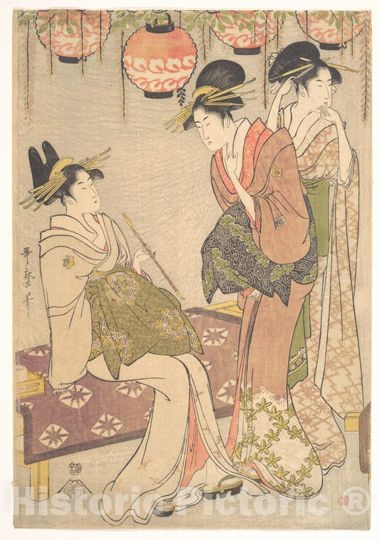 Art Print : Kitagawa Utamaro - Three Courtesans - Japan : Vintage Wall Art