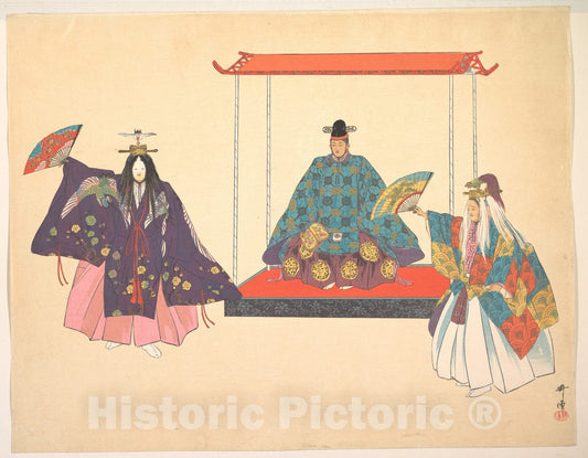 Art Print : Tsukioka K?gyo - Illustration of NOH Dance Scene - Japan 5 : Vintage Wall Art