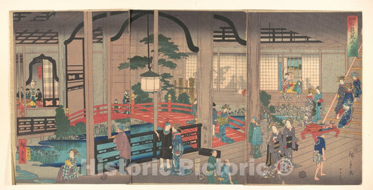 Art Print : Utagawa Hiroshige II - View of The Interior of The Gankir? Tea House in Yokohama - Japan : Vintage Wall Art