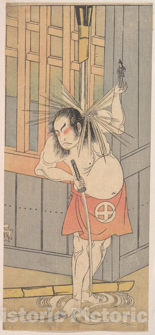 Art Print : Katsukawa Shunsh? - The Third Otani Hiroji as a Man Clothed Only with a Red Apron - Japan : Vintage Wall Art