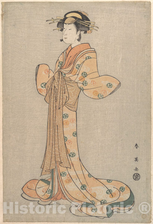 Art Print : Katsukawa Shun'ei - Portrait of The Actor Nakamura Yasio as an Oiran Standing, Facing to The Left - Japan : Vintage Wall Art