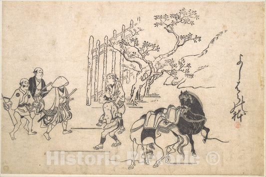 Art Print : Hishikawa Moronobu - Two Young Samurai - Japan : Vintage Wall Art