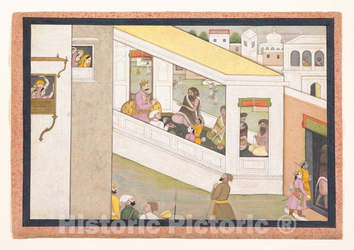 Art Print : Nainsukh  - The Sage Vishvamitra Requests from King Dasharatha the Assistance of His Son Rama : Vintage Wall Art