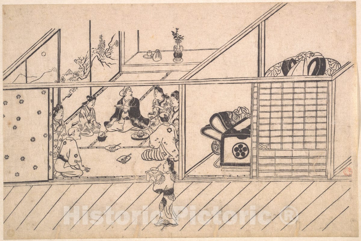 Art Print : Hishikawa Moronobu - A Banquet in a Joroya - Japan : Vintage Wall Art