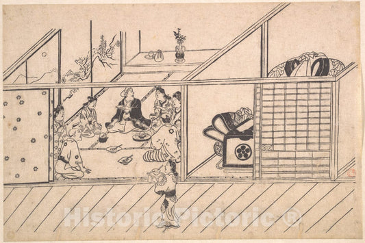 Art Print : Hishikawa Moronobu - A Banquet in a Joroya - Japan : Vintage Wall Art