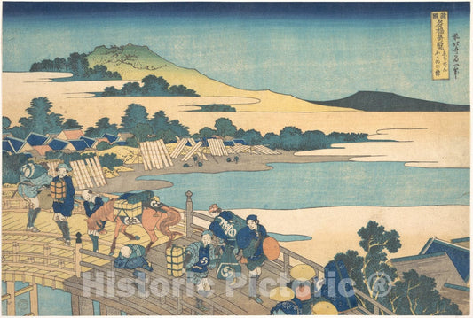 Art Print : Fukui Bridge in Echizen Province - Artist: Katsushika Hokusai - Created: 1827–30 : Vintage Wall Art