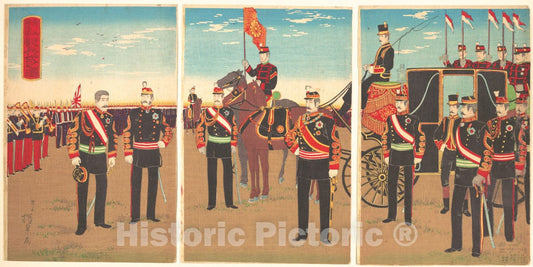 Art Print : Illustration of Emperor's Military Review of a Parade Ground at Aoyama (Aoyama renpeijo kanpeishiki no zu) - Artist: Inoue Yasuji - Created: 1888 : Vintage Wall Art