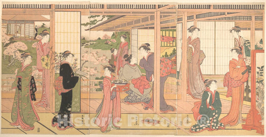 Art Print : Katsukawa Shunch? - Mansion Opening onto a Garden - Japan : Vintage Wall Art