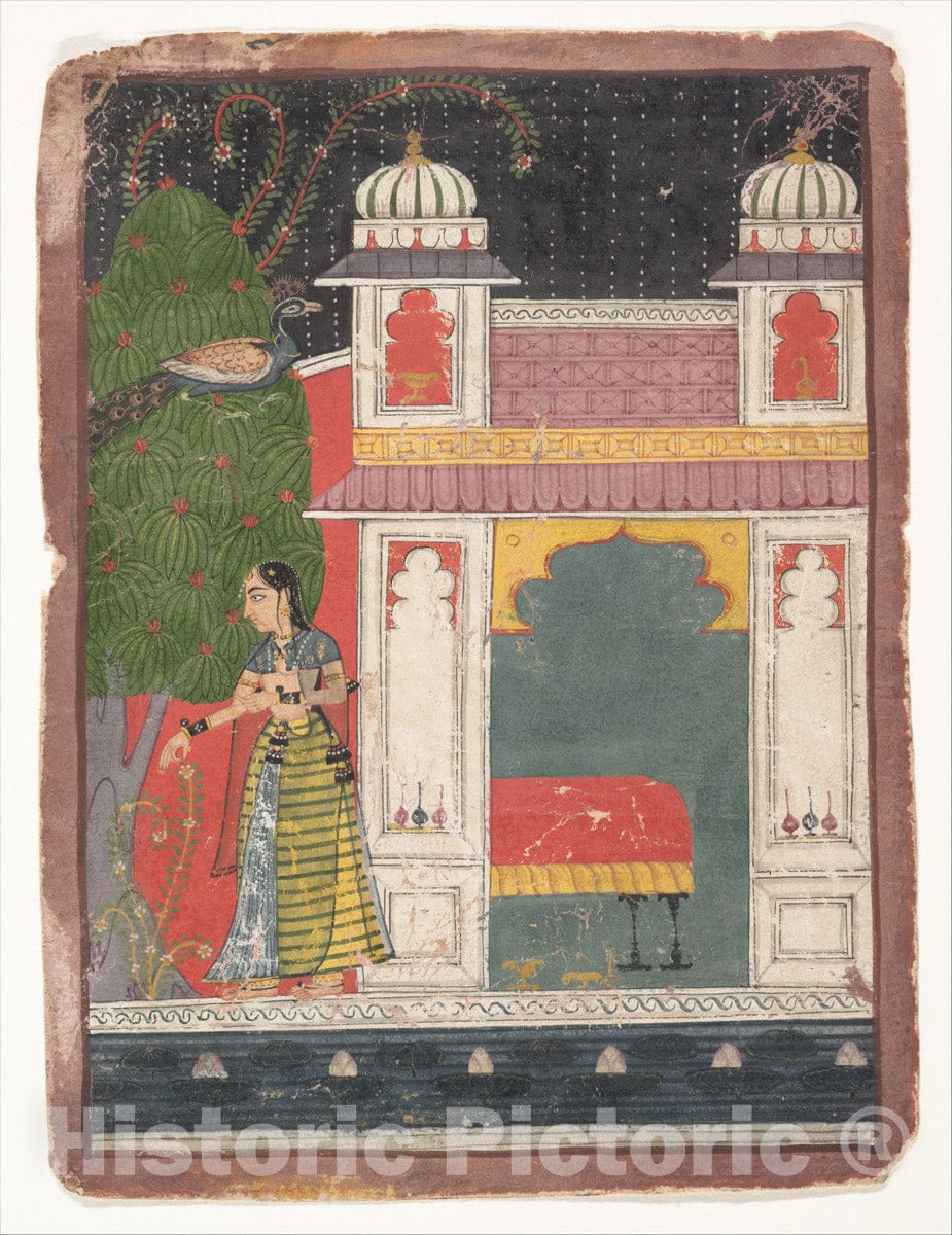 Art Print : A Heroine Plucking a Flower:  Page from a Dispersed Nayikabheda : Vintage Wall Art