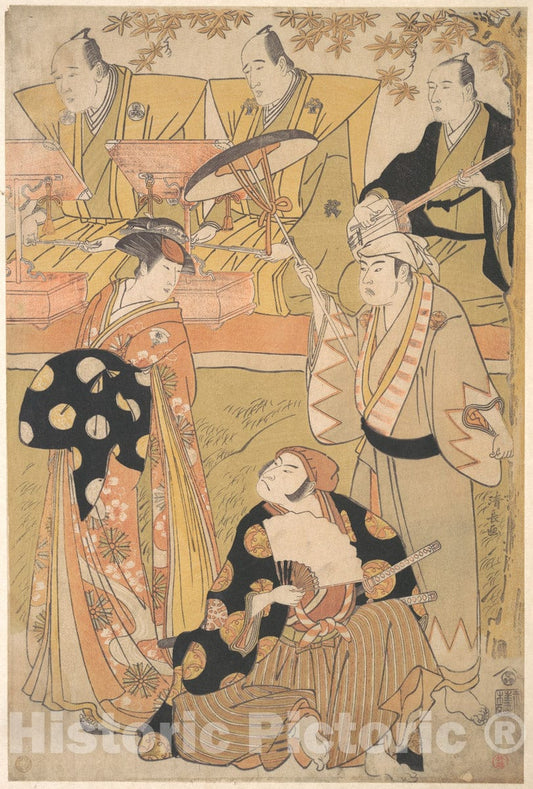 Art Print : Torii Kiyonaga  - Talking to Nakamura Nakazo I as a Samurai  : Vintage Wall Art
