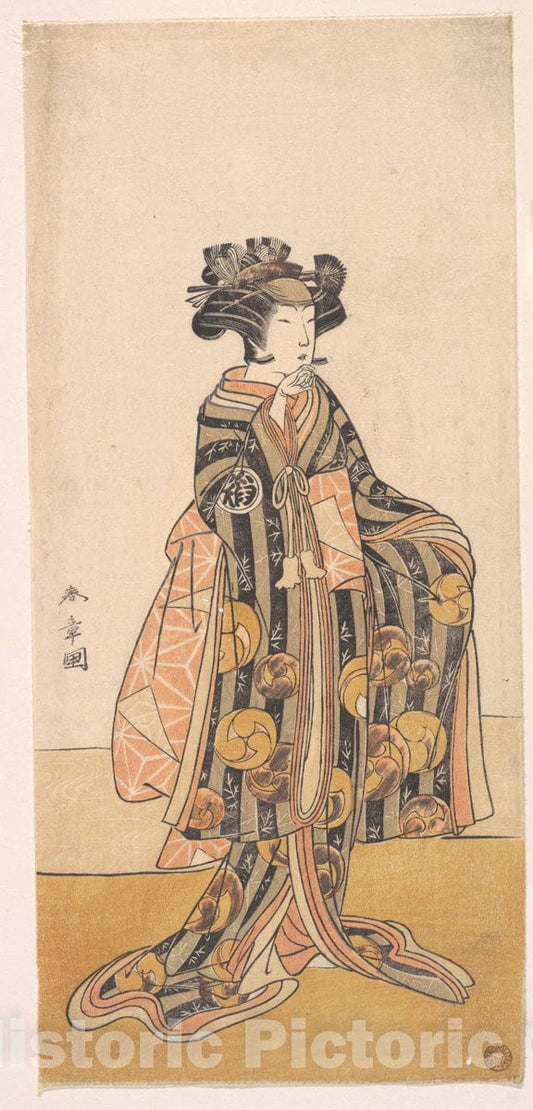 Art Print : Katsukawa Shunsh? - Yoshizawa Iroha as a Woman (Tomoe Gozen?) Standing on The Bank - Japan : Vintage Wall Art