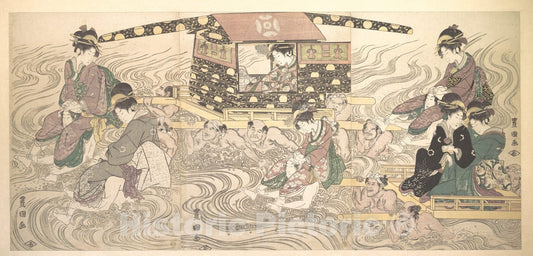 Art Print : Utagawa Toyokuni I - Fair Travellers Fording The River Oi - Japan : Vintage Wall Art