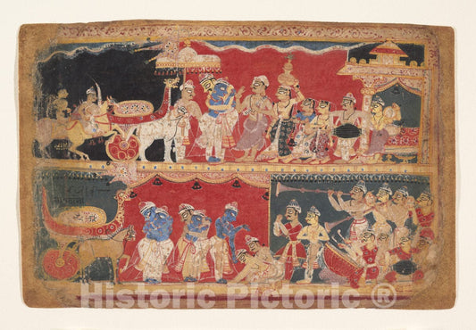 Art Print : Krishna Is Welcomed into Mathura: Page from a Dispersed Bhagavata Purana Manuscript : Vintage Wall Art