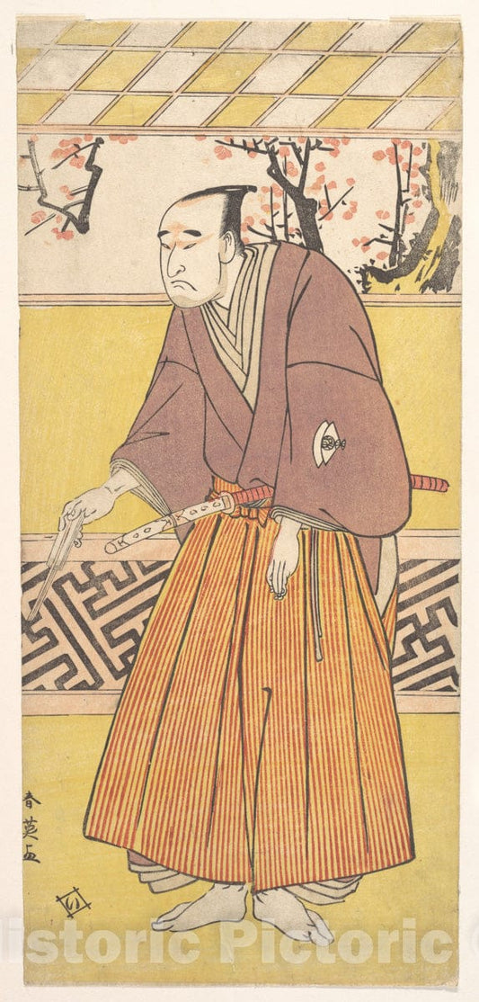 Art Print : Katsukawa Shun'ei - The Actor Onoye Matsusuke I, as a Man Holding a Closed Fan in His Right Hand - Japan : Vintage Wall Art