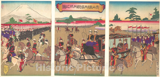 Art Print : Utagawa Kunisada II - View of a Military Review Parade at Aoyama - Japan : Vintage Wall Art