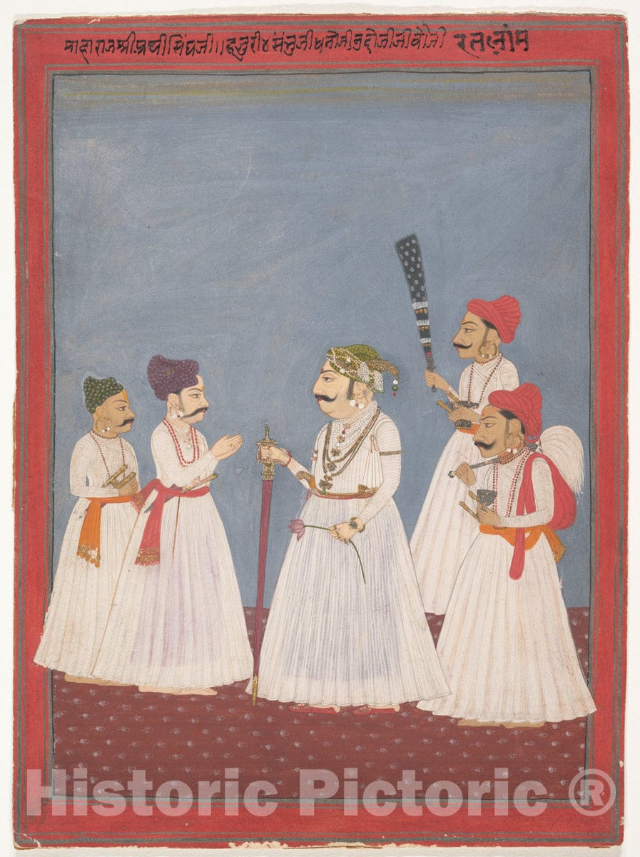 Art Print : Sri Prathi Singh of Ratlam - Prince with Four Attendants - India (Rajasthan) : Vintage Wall Art