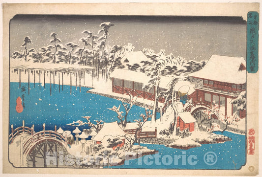 Art Print : Utagawa Hiroshige - Kameido Tenmangu Keidai no Yuki - Japan v.1 : Vintage Wall Art