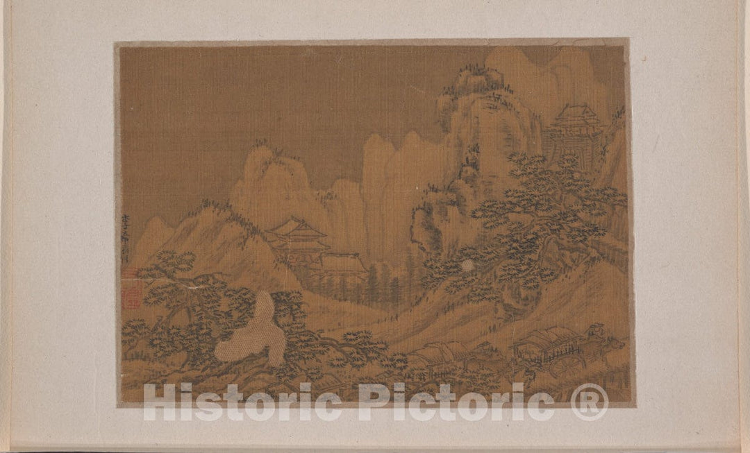 Art Print : Li Xiying - Landscape with Ox Carts on a Road - China - Ming Dynasty (?) (1368–1644) : Vintage Wall Art
