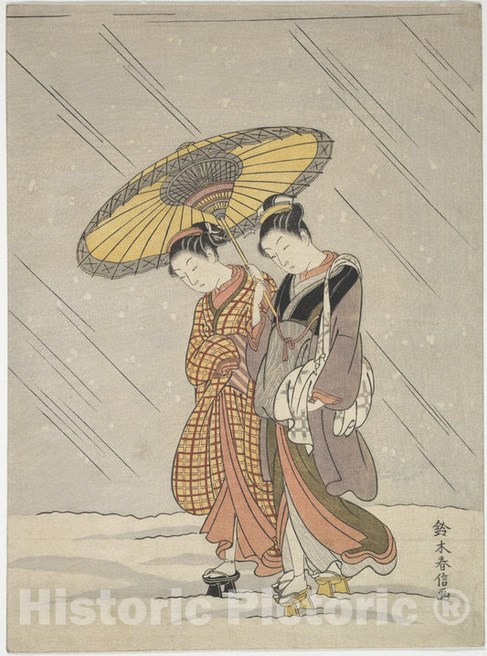 Art Print : Suzuki Harunobu - Two Women in a Storm - Japan : Vintage Wall Art