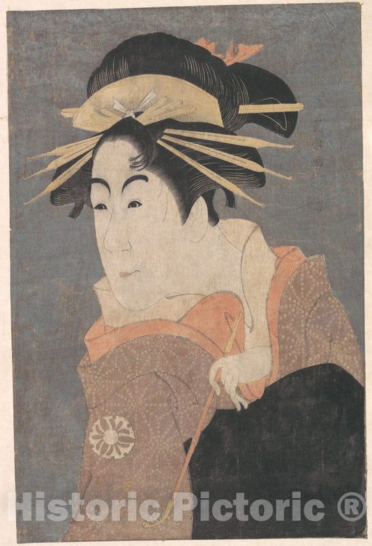 Art Print : Toshusai Sharaku  - Matsumoto Yonesaburo as Kewaizaka no Shosho in the Play "Katakiuchi Noriyaibanashi" : Vintage Wall Art