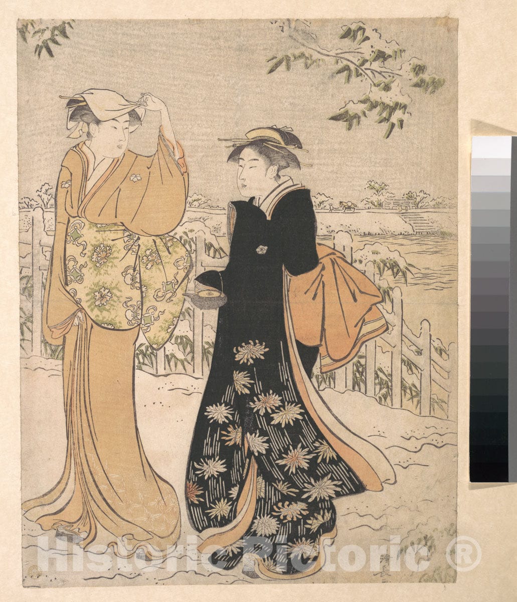 Art Print : Torii Kiyonaga - Two Women on Matsuchi Hill Edo - Japan : Vintage Wall Art